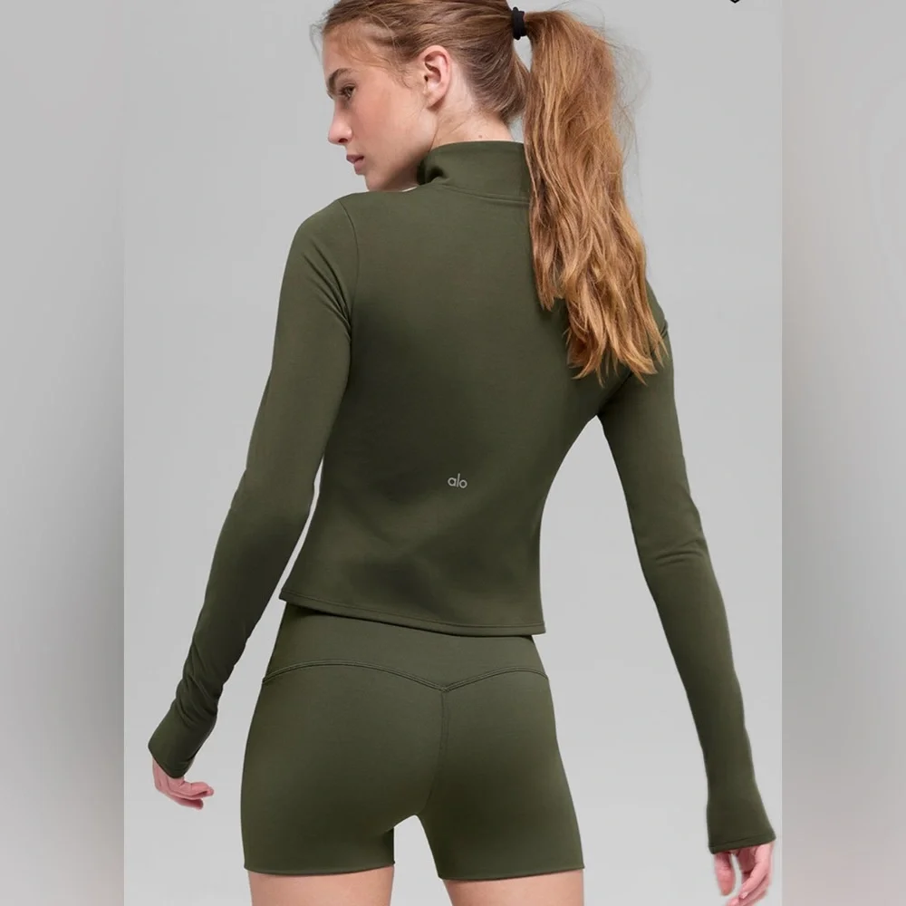 ALO Yoga Softsculpt Precision 1/4 Zip Long Sleeve Clover Green Size XS